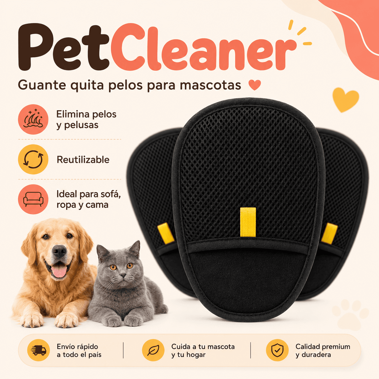 Guante PetCleaner™ Removedor de Pelos para Mascotas